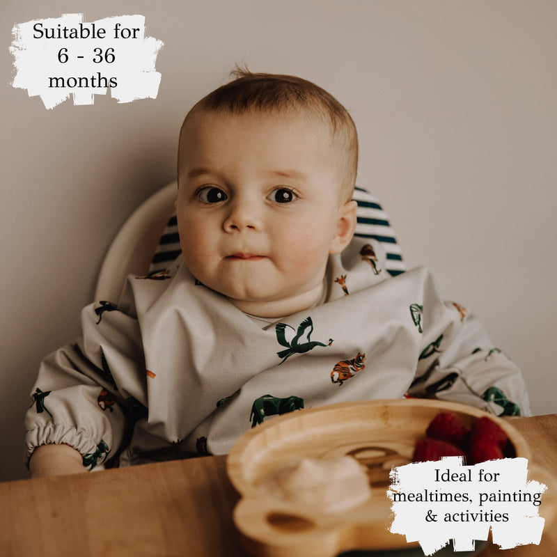 [Australia] - Bubba Bear ® Baby Weaning Bib with Sleeves | Long Sleeve Coverall Bibs Set | Toddler Led Feeding Sleeved Accessories for Babies from 6 Months Waterproof Apron Cape For Toddlers Beige 