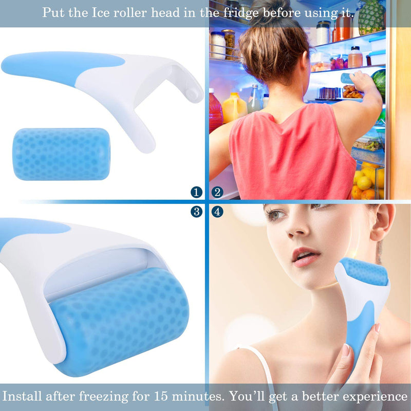 [Australia] - Ice Roller Cooling Face Massager Depuffer Tool for Migraine Pain Relief and Minor Injury Therapy Cold Freezer Tighten Pores - with Extra Roller Blue 