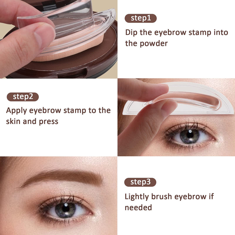 [Australia] - Boobeen Eyebrow Powder Set Brow Stamp Powder - One Second Make Up Nature Brow with Shape Seals Eyebrow Powder Pencil Dark Brown and Brown 