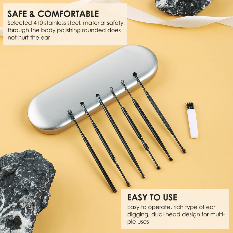 [Australia] - Ear Cleaning Kit,Safe Ear Wax Removal Tool,Earwax Removal Kit,Easy to Use,Painless Ear Pick,with Storage Box and Cleaning Brush (Black) Black 