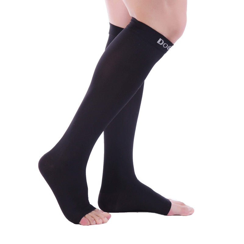 [Australia] - Doc Miller Open Toe Compression Socks for Women 8-15 mmHg Compression Socks for Men & Women Support Circulation, Shin Splints, Varicose Veins Recovery, 1 Pair of Knee High Socks Black 4X-Large 