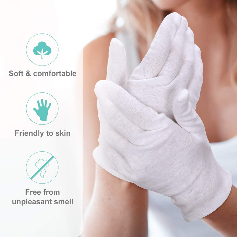 [Australia] - 2 Pairs White Cotton Gloves Moisturizing Gloves Soft Elastic Skincare Glove Working Gloves for Women Dry Hands Jewelry Inspection and More, One Size Fits Most 