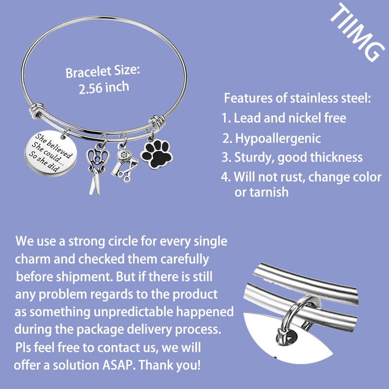 [Australia] - TIIMG Dog Groomer Gift Pet Groomer Jewelry She Believed She Could So She Did Dog Grooming Bracelet Gifts for Dog Lover she believed dog groomer 