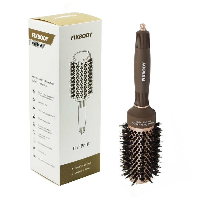 [Australia] - FIXBODY Round Barrel Hair Brush with Boar Bristles, Nano Thermal Ceramic Coating & Ionic Tech for Hair Drying, Styling, Curling, Straightening (3 Inch, Barrel 1.7 Inch) 3 Inch (Pack of 1) 