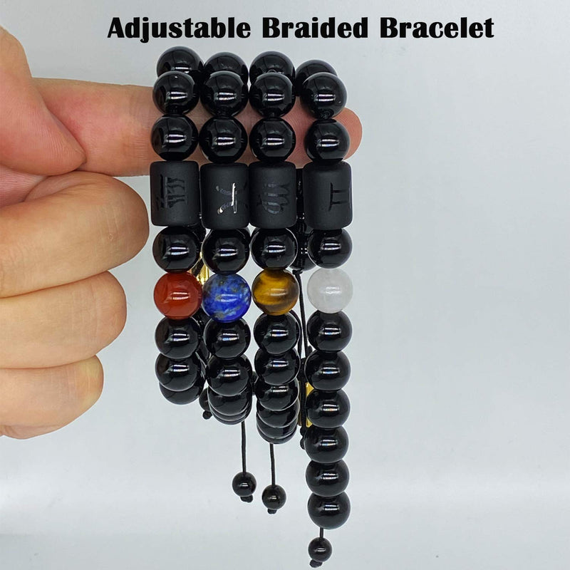 [Australia] - VLINRAS Zodiac Bracelet for Men Women, 8mm 10mm Natural Black Onyx Stone Star Sign Constellation Horoscope Bracelet Gifts aquarius men 10mm beads-(braided style fit all wrist） 