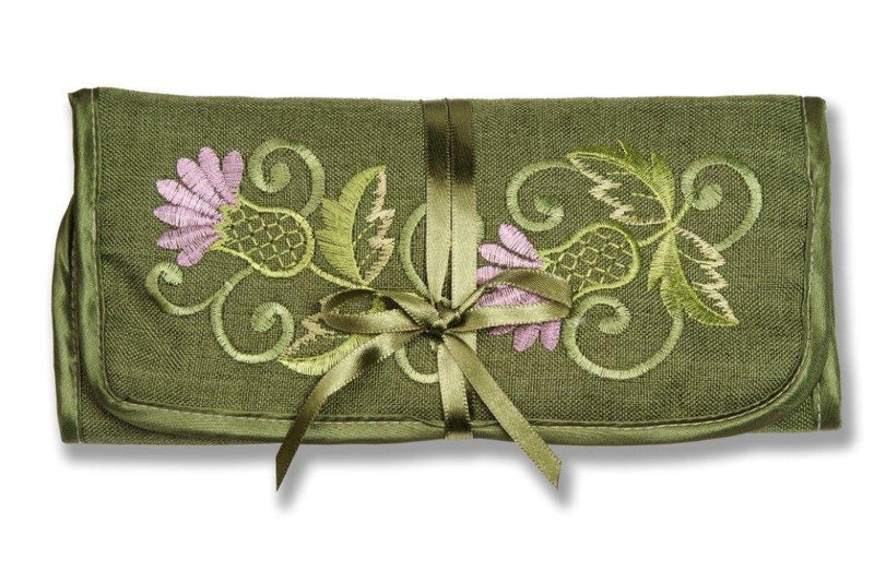 [Australia] - Jewelry Roll in a Green Balmoral Thistle Design 