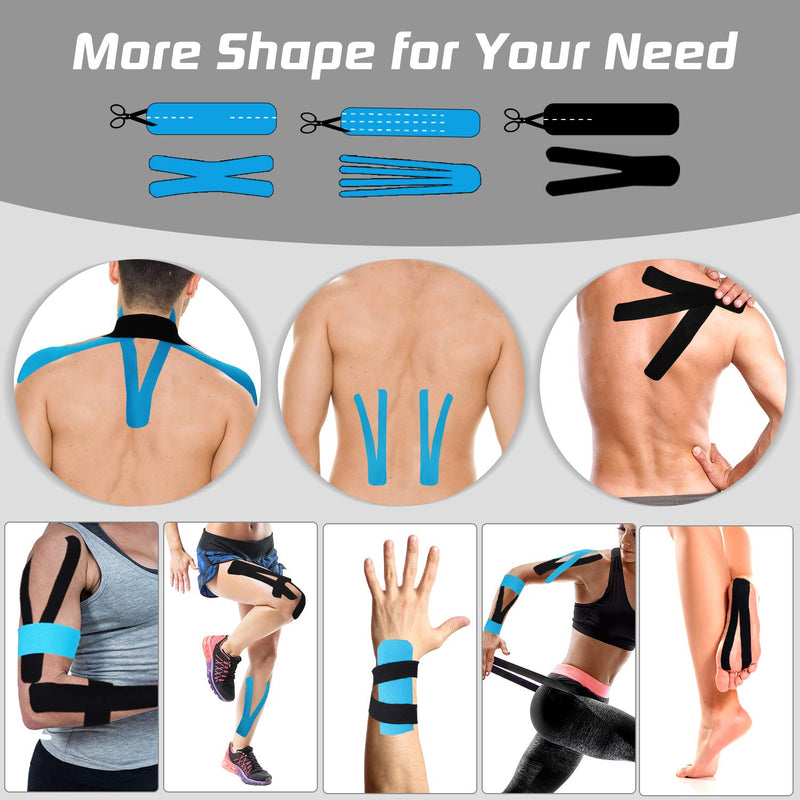 [Australia] - Kinesiology Tape Precut 3 Rolls-Athletic Sports Tape for Muscle & Joints-Physical Therapy Tape for Knee,Ankle,Shoulder,Plantar Fasciitis- Latex Free and Water Resistant-60 Strips, Blue 