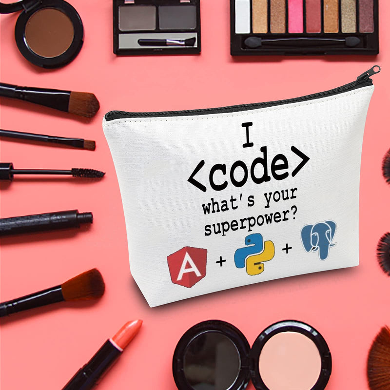 [Australia] - LEVLO Funny Programmer Cosmetic Make Up Bag Programming Coding Gift I Code What's Your Superpower Makeup Zipper Pouch Bag For Code Enforcement Officer, I Hate Coding, 