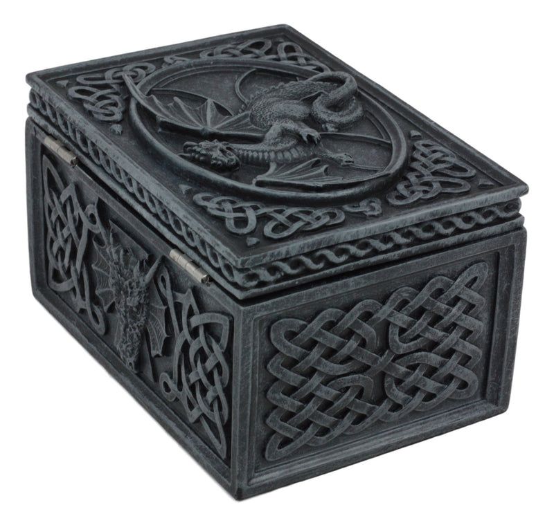 [Australia] - Ancient Celtic Relic of The Dragon Chest Tombstone Hinged Jewelry Box Keepsake Sculpture Figurine for Fantasy Collector Medieval Magic Fans 