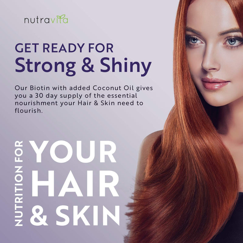 [Australia] - Biotin Hair Growth Supplement 10,000mcg - Vegan High Strength Biotin Tablets for Hair - One Month Supply Enhanced with Coconut Oil - Supports Normal Skin and Hair Growth - Made in The UK by Nutravita 30 Tablets 