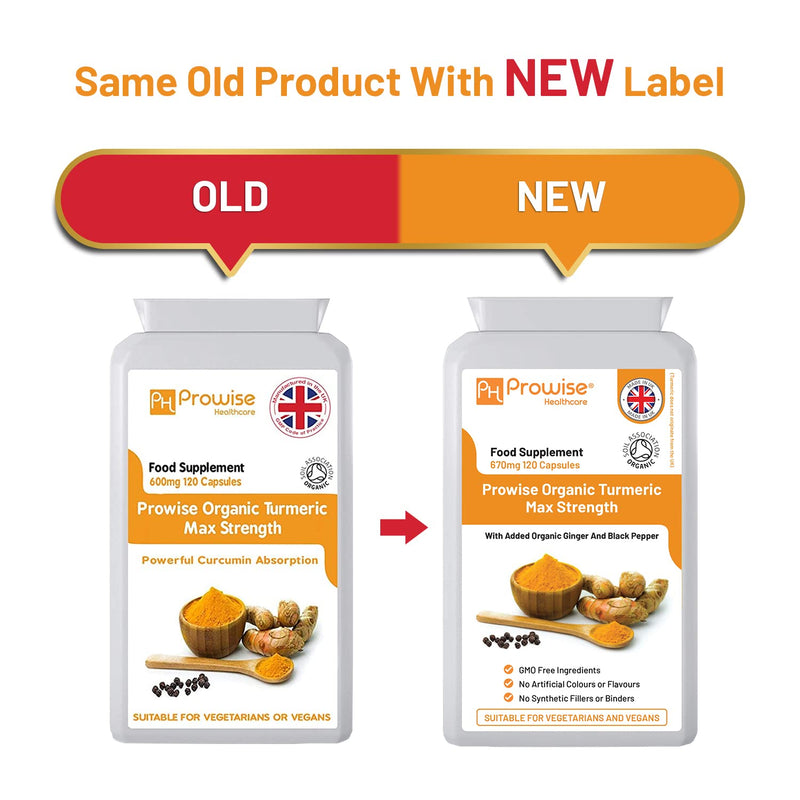 [Australia] - Organic Turmeric Curcumin 670mg - 120 Capsules | Organic Turmeric and Black Pepper Capsules High Strength | Vegan & Vegetarian Turmeric Supplements | Certified Organic by Soil Association | Prowise UK 120 Count (Pack of 1) 