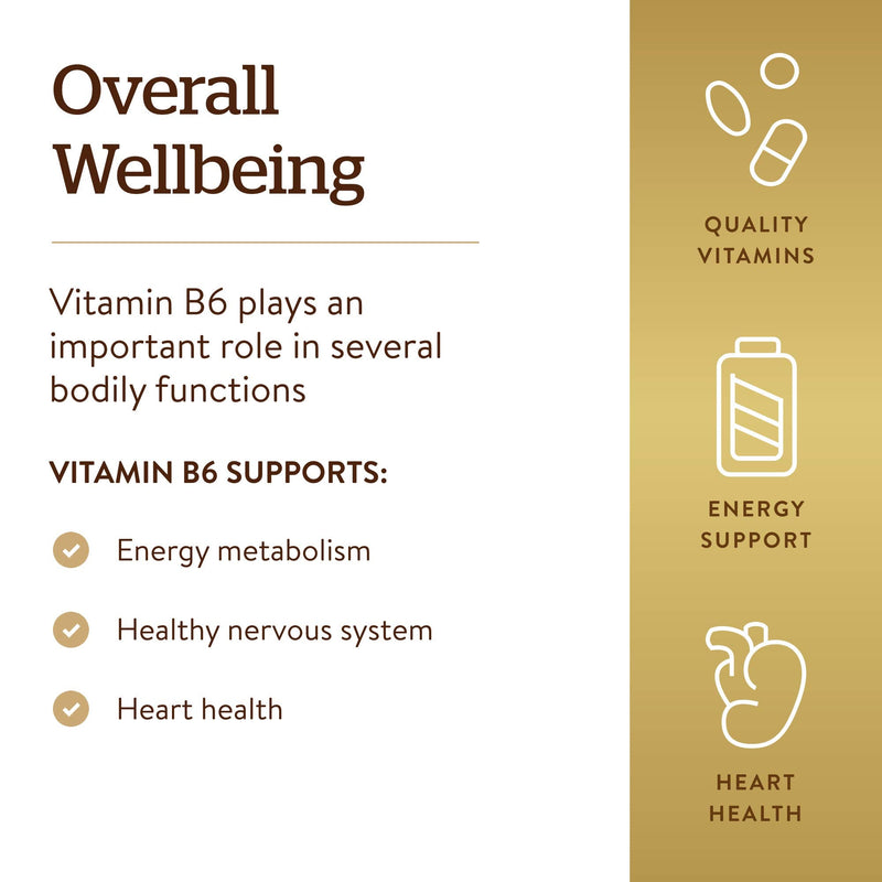 [Australia] - Solgar Vitamin B6 25 mg, 100 Tablets - Supports Energy Metabolism, Heart Health & Healthy Nervous System - B Complex Supplement - Vegan, Gluten Free, Dairy Free, Kosher - 100 Servings 