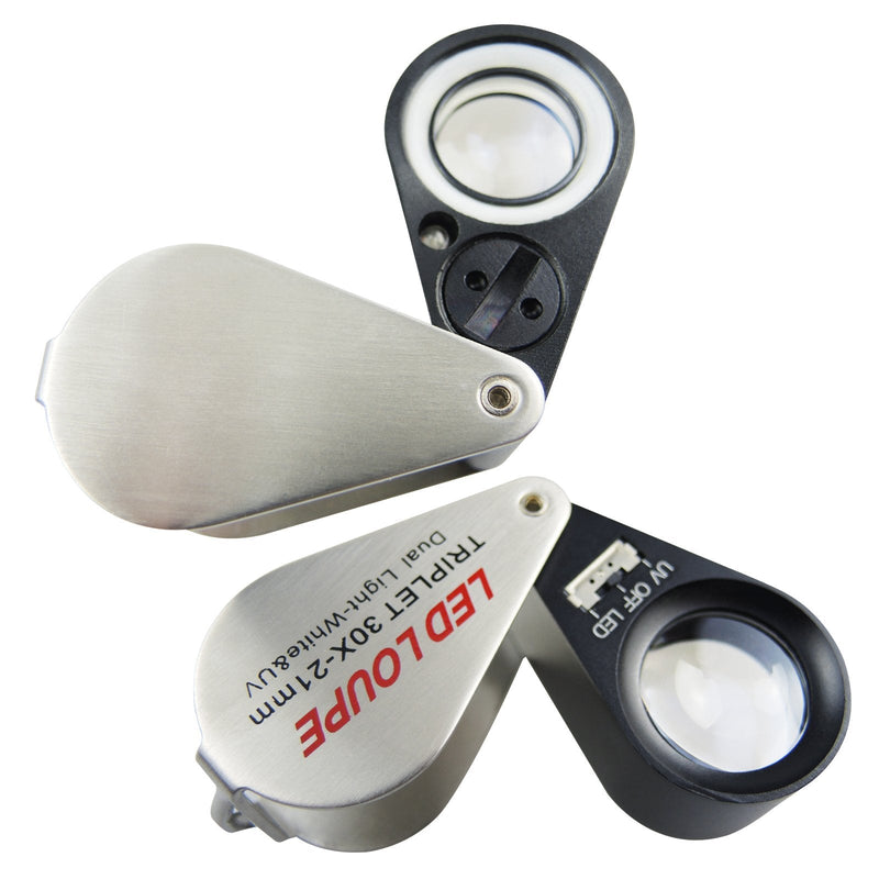 [Australia] - Gain Express 30x Jeweler Loupe 21mm Lens Diameter Magnifier with LED and UV Lightning, Round Body Magnifyng Kit 