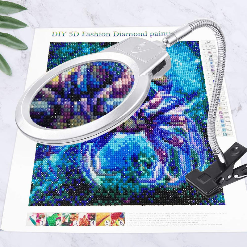 [Australia] - 5D Diamond Painting Tools Magnifier LED Light with Clamp, Folding Design with 1 Glass Lens 4X & 6X Magnifier 