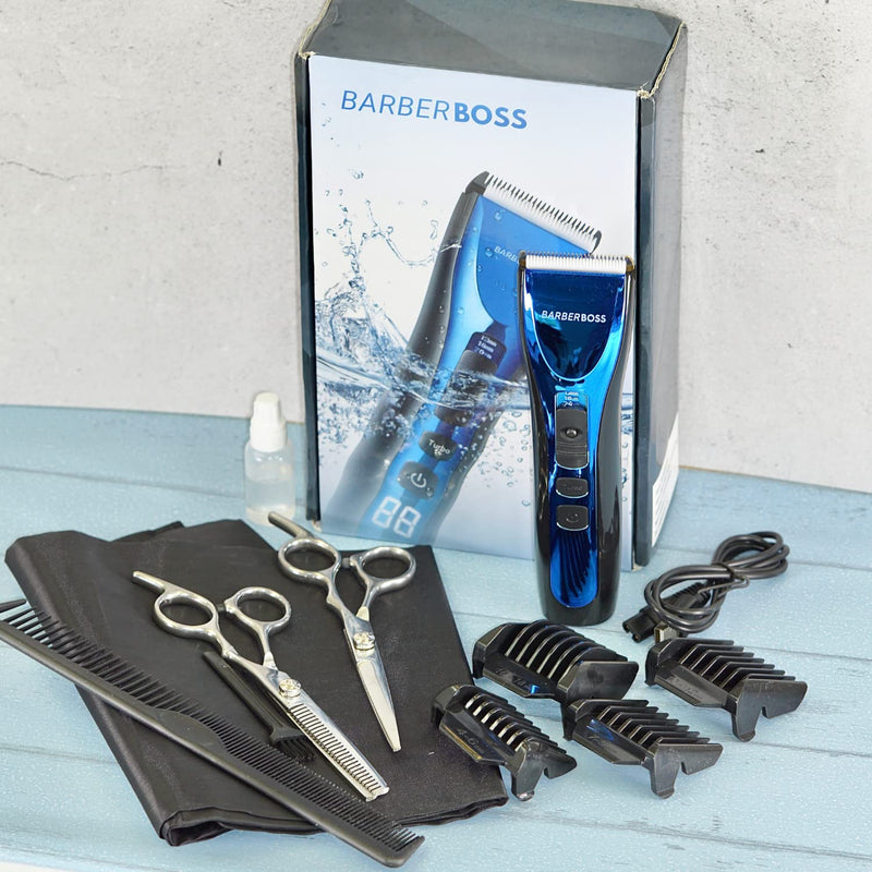 [Australia] - BarberBoss Professional Hair Clippers for Men Kids Family, Waterproof Hair Trimmer Cordless Rechargeable Led Display Three Speed Adjustment Electric Ceramic Blades Hair Clippers Beard Trimmer Cordless 