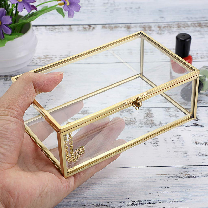 [Australia] - Hipiwe Vintage Glass Keepsake Box, Rectangle Jewelry Display Organizer Box Vanity Lidded Box Home Decor Accent Decorative Box for Storage Trinket Rings Bracelet Small 