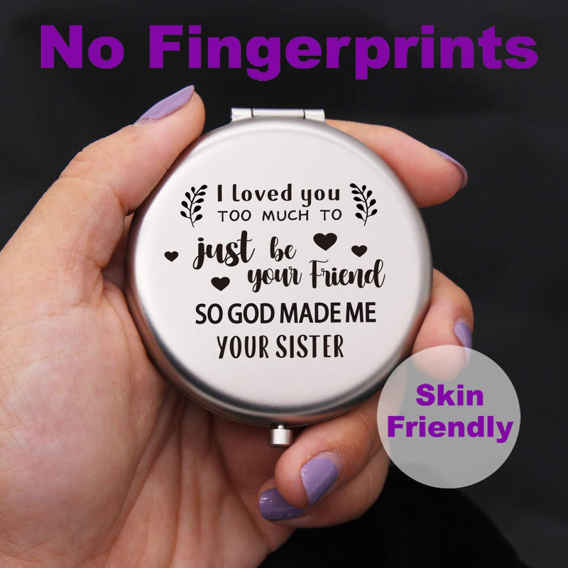 [Australia] - Muminglong Frosted Compact Mirror for Sister from Sister,Brother, Birthday, Christmas Ideas for Sister-SisterI love you too much (Silver) Silver 