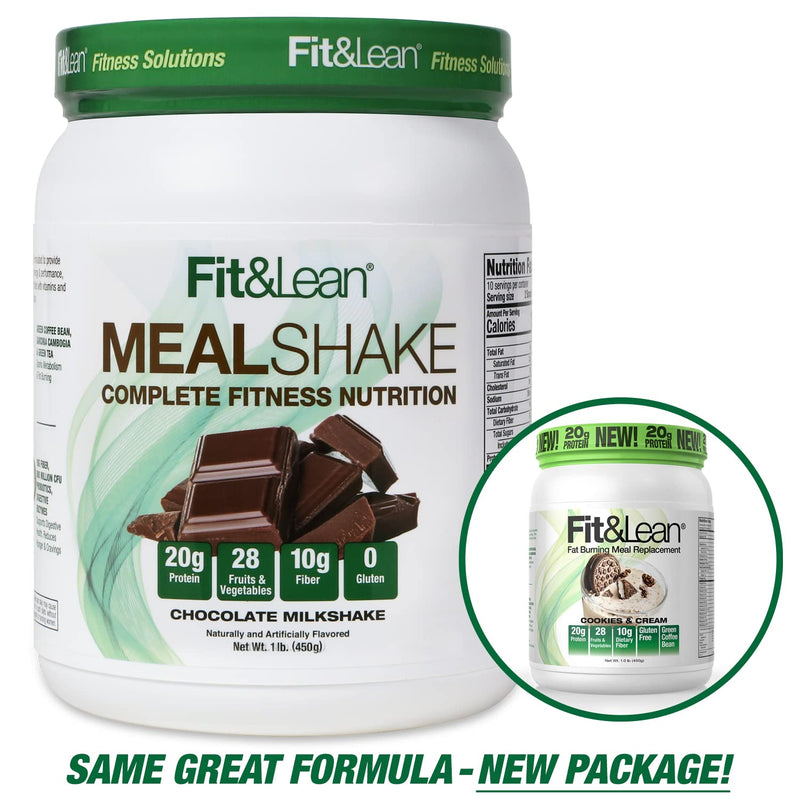[Australia] - Fit & Lean Meal Shake Fat Burning Meal Replacement with Protein, Fiber, Probiotics and Organic Fruits & Vegetables and Green Tea for Weight Loss, 1lb, Chocolate, 10 Servings Per Container 1 Pound (Pack of 1) 