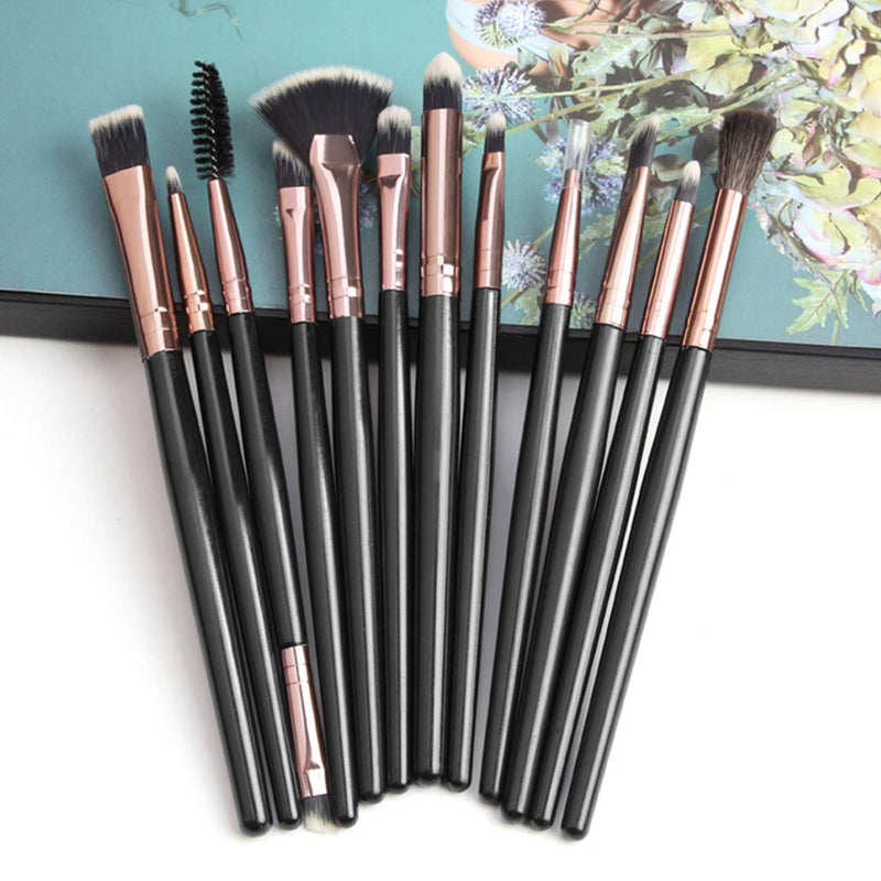 [Australia] - Vtrem 12 PCs Eyeshadow Brushes Set Professional Nylon Makeup brushes Eye Shadow Powder Blending for Eyebrows, Eyeliner Blush Concealer Liquid Cream Kabuki Make Up Brush Best for Gifts - Black 12PCs Eye Makeup Brushes / Black 