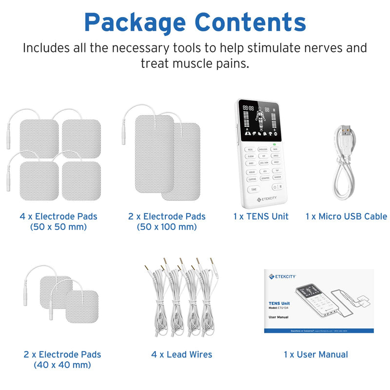 [Australia] - Etekcity TENS Unit Muscle Stimulator Machine Multi-Modes for Pain Relief, FSA HSA Approved Products, FDA Cleared 4 Channels Rechargeable Electric Pulse Massager, 8 Electrode Pads, OTC Electrotherapy 