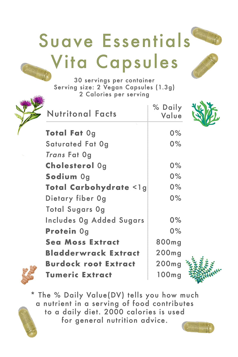[Australia] - Suave Moss Lifestyle - Natural Sea Moss Capsules, 60 Capsules, Vegan, Bladderwrack, Burdock Root, Turmeric Capsules. Non GMO, Gluten Free. Dr Sebi… 