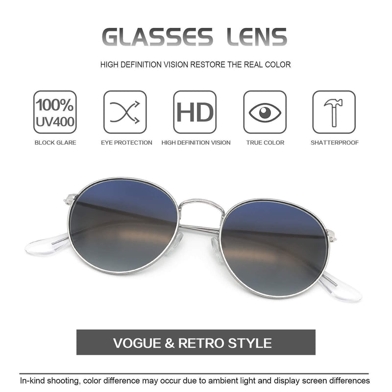 [Australia] - Vintage Round Sunglasses Man Polarized UV400 Protection Circle Frame Retro Sunglasses Women Men Glass Lens Eyewear Light Gun Frame + Glass Lens Gradient Sky Blue 