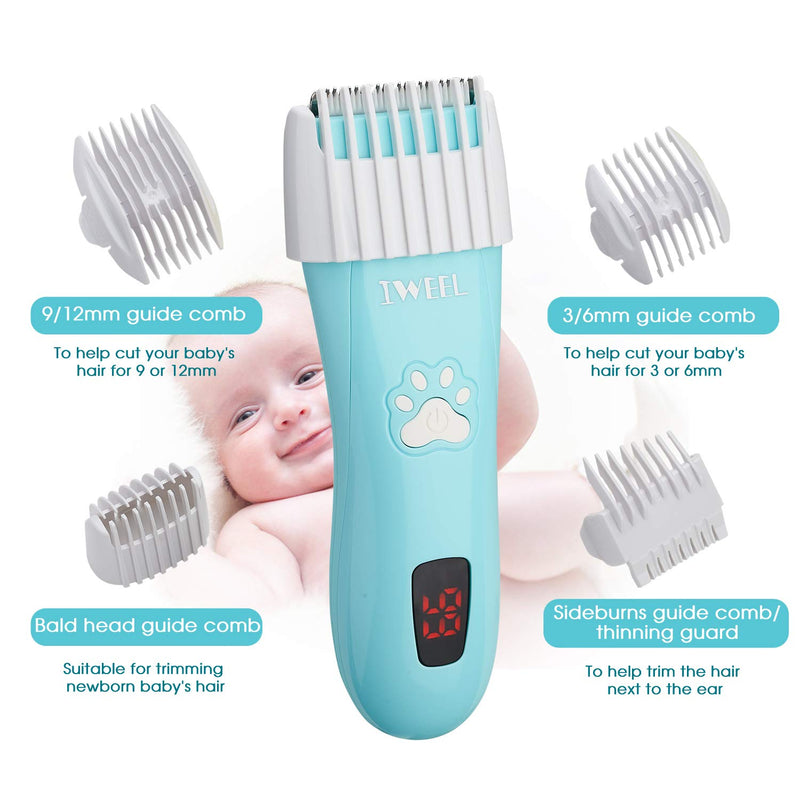 [Australia] - Baby Hair Clippers, Electric Hair Clippers for Kids Ceramic Hair Trimmer for Infants & Toddler Ultra Quiet IPX7 Waterproof Rechargeable Cordless Haircut Kit Set for Child Fine Hair Blue 