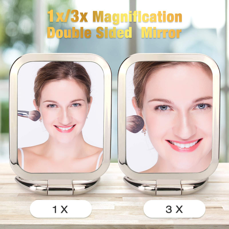 [Australia] - 1x/3x Double Sided Magnifying Handheld Mirror,Travel Folding Makeup Mirror，Square Small Standing Vanity Mirror for Multi-Hanging Wall Mirror (Gold) Gold 