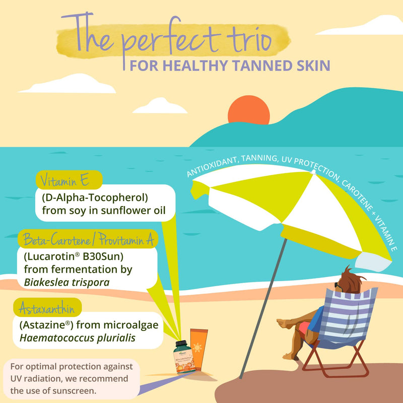[Australia] - Beta Carotene Vegavero� | Beta-Carotene from Fermentation (Lucarotin�), Vitamin E & Astaxanthin (AstaZine�) | NO Additives | Golden Tan | 120 Tanning Capsules (GreenCaps�) | Vegan 