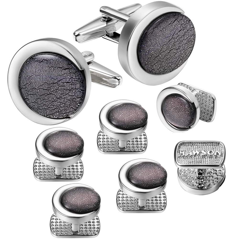 [Australia] - HAWSON Cufflinks and Tuxedo Shirt Studs Set for Men, Black Imitation Pearl Cufflinks for Men and Women Silver with Star Stone 