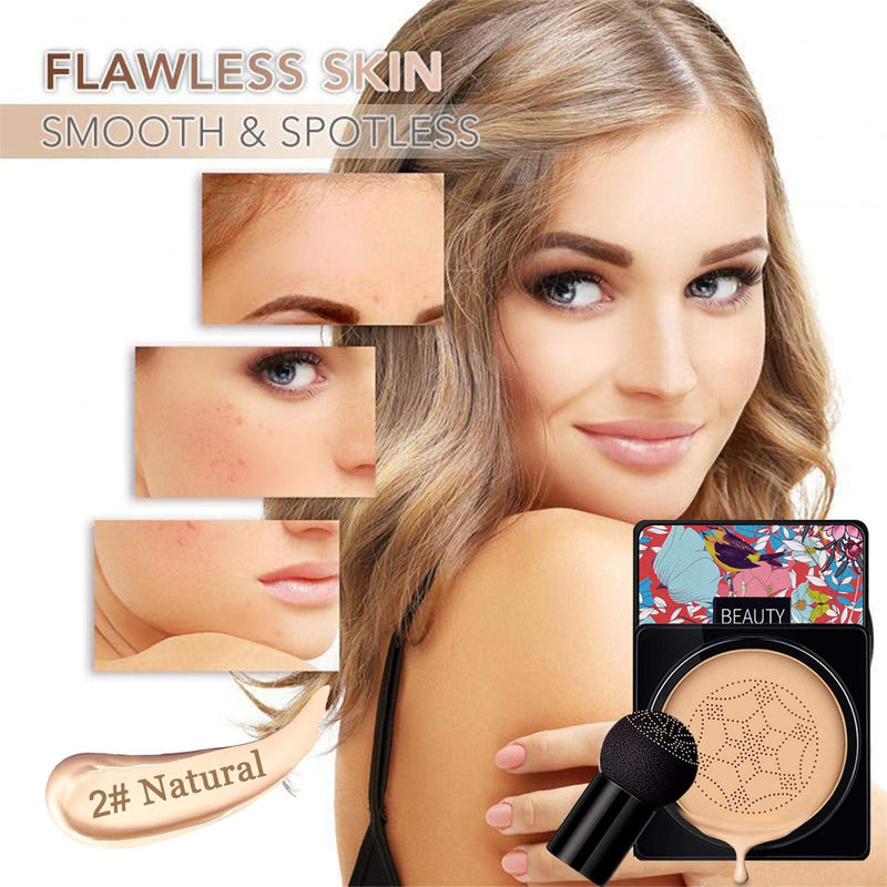 [Australia] - NUIBO Air Cushion CC Cream Mushroom Head, Moisturizing Concealer Makeup Base, Primer Liquid Foundation Long Lasting with Two Mushroom Makeup Sponges (Natural) 