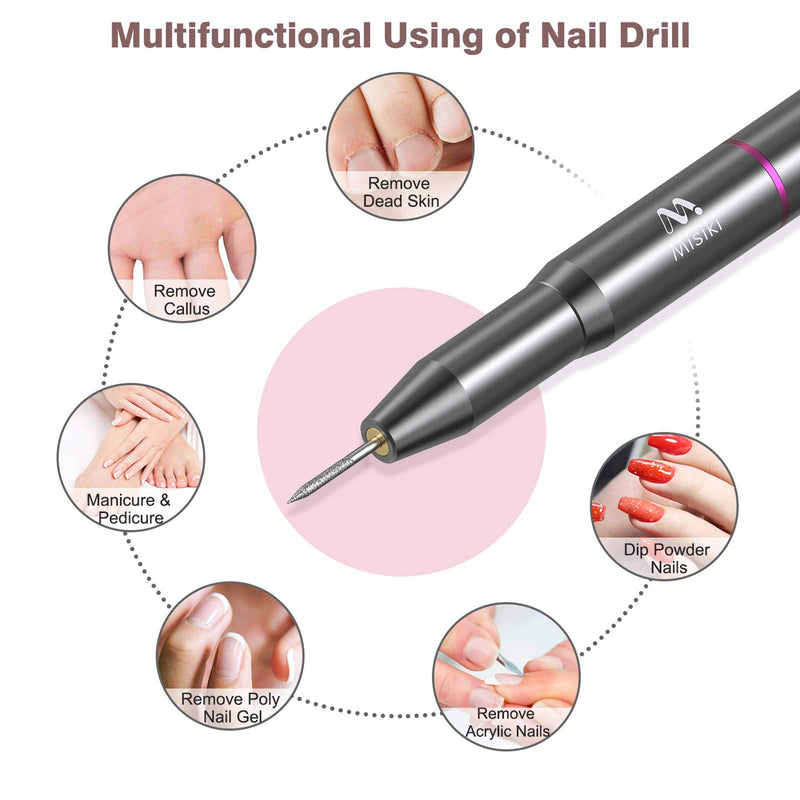 [Australia] - Misiki Electric Nail Drill Professional Electric Nail File Machine Portable Manicure Pedicure Drill Kit for Acrylic, Gel Nails, Manicure Pedicure Polishing with 66 Sanding Bands, 6 Nail Drill Bits Set 