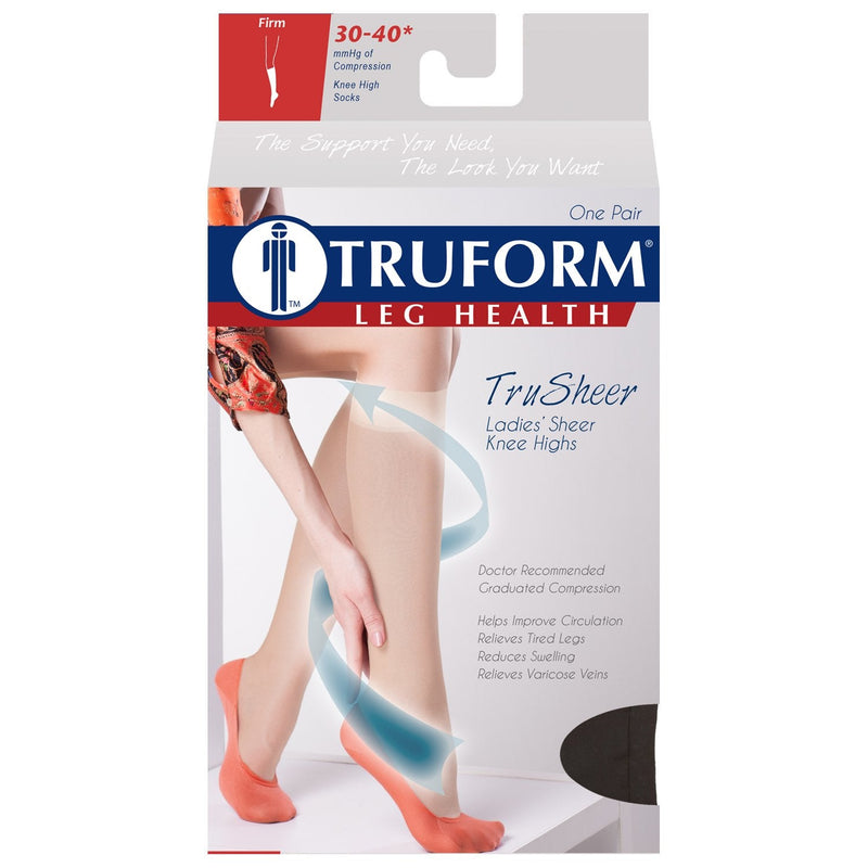 [Australia] - Truform Sheer Compression Stockings, 30-40 mmHg, Women's Knee High Length, 30 Denier, Black, X-Large X-Large (1 Pair) 