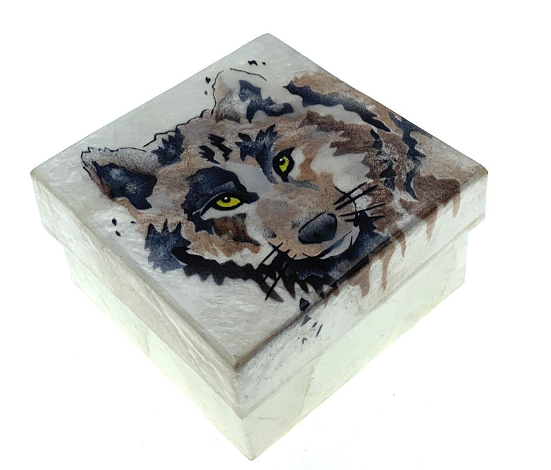 [Australia] - Kubla Crafts Wolf Capiz Shell Keepsake Box, 3 Inches X 3 Inches 