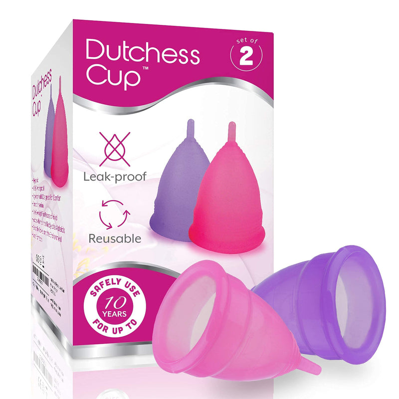 [Australia] - DUTCHESS Menstrual Cups - Set of 2 Reusable, Soft Silicone Period Cups - Pink & Purple, Small (B) & Foaming Wash (3.4 oz) Bundle 