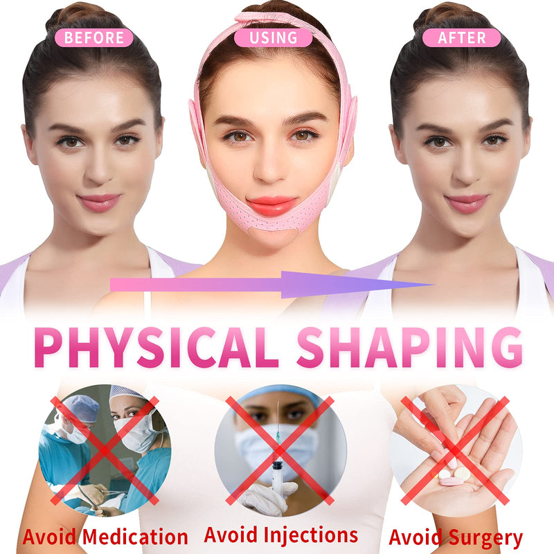 [Australia] - V Line Lifting Mask, Double Chin Reducer Shaped Belt, Reusable Cheek Lift up Face Slimming Strap, Adjustable Jawline Shaper Mask, Anti-Wrinkle Slim Thin Masks Belt (Pink 2(Upgraded version)) Pink 2(Upgraded version) 