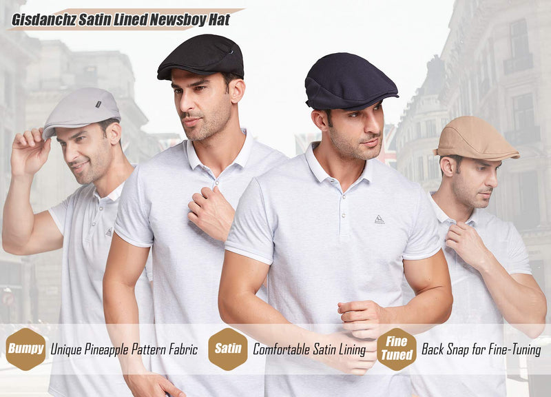 [Australia] - Gisdanchz Men's Newsboy Caps with Satin Lining Navy Blue - Fit for 7 - 7 1/4 56-58cm 