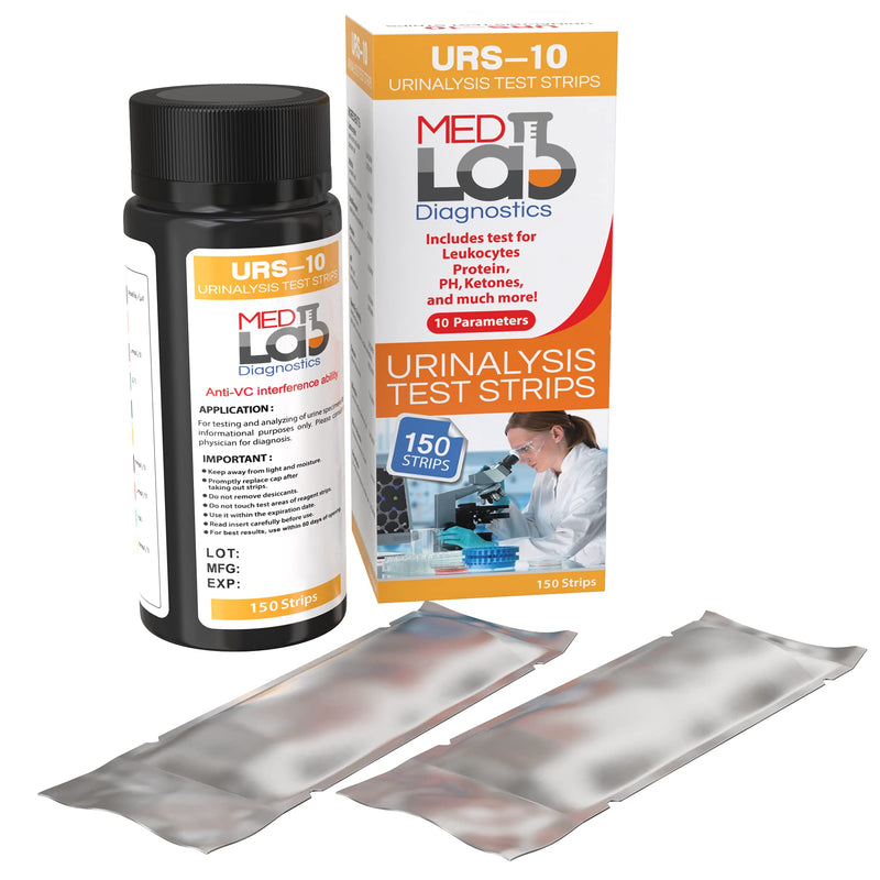 [Australia] - 10 Parameter Urine Test Strips for Urinalysis(150 Cnt) in Sealed Pouches. Tests for Ketosis, pH, Protein, UTI, Kidney and Liver Function 