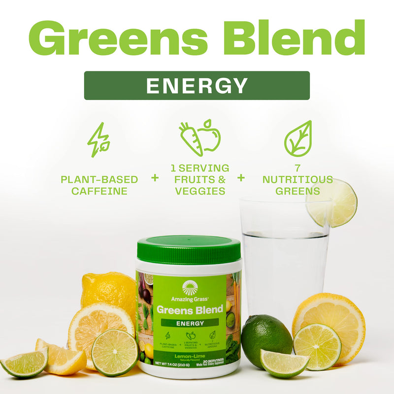 [Australia] - Amazing Grass Greens Blend Energy: Smoothie Mix, Super Greens Powder & Plant Based Caffeine with Matcha Green Tea & Beet Root Powder, Lemon Lime, 30 Servings (Packaging May Vary) 30 Servings (Pack of 1) 