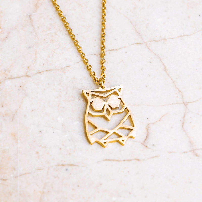 [Australia] - La Menagerie Owl Gold Origami Jewelry & Gold Geometric Necklace – 18 Karat Plated Gold Necklace & Owl Necklaces for Women – Owl Necklace for Girls & Origami Necklace 