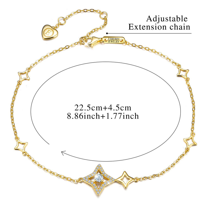 [Australia] - Esberry ✦Gifts for Christmas✦ 18K Gold Plated 925 Sterling Silver 5A Cubic Zirconia CZ Double Circle/Lucky Star Ankle Bracelets Charm Adjustable Foot Jewelry for Women and Teen Girls Star Gold 