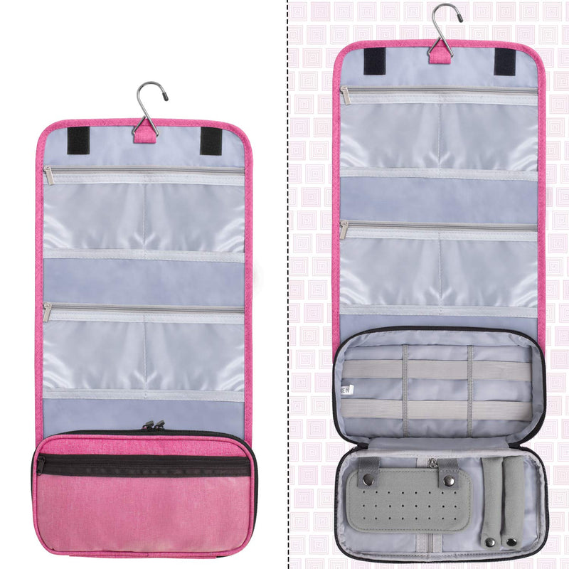 [Australia] - Teamoy Travel Jewelry Hanging Roll Bag Necklace Storage Holder for Business Trip, Pink(No Accessories Included) 