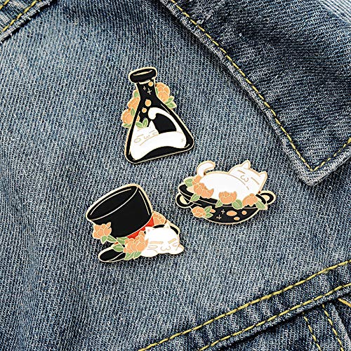 [Australia] - Cute Enamel Brooch Pins Cartoon Animal Various Novel Designs Brooch Pins for Backpacks Badges Hats Bags Lapel Pins Accessory for Women Girls Kids Gift Cat with Flask/ Top Hat / Pot 