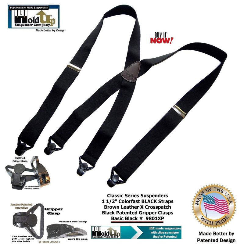 [Australia] - HoldUp Brand Classic Series Basic Black Suspenders with Black Gripper Clasp 