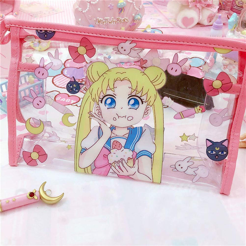 [Australia] - Sailor Moon Cosmetic Makeup Pouch Transparent Waterproof Zipper Toiletry Travel Bag Eating 