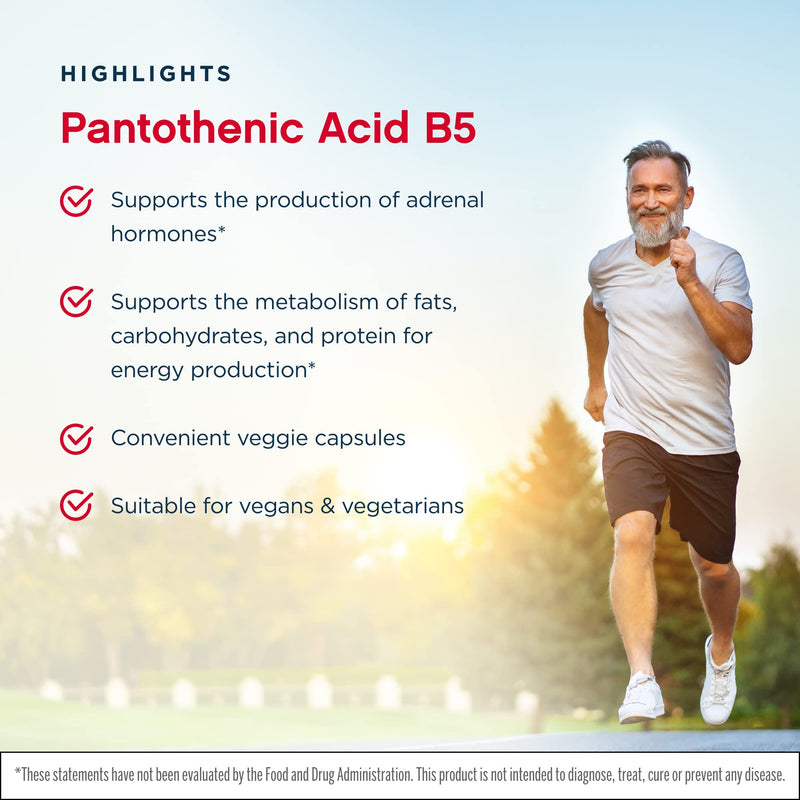 [Australia] - Jarrow Formulas Pantothenic Acid B5 500 mg - 100 Veggie Caps - Essential B Vitamin - Energy Production & Metabolism Support - 100 Servings 