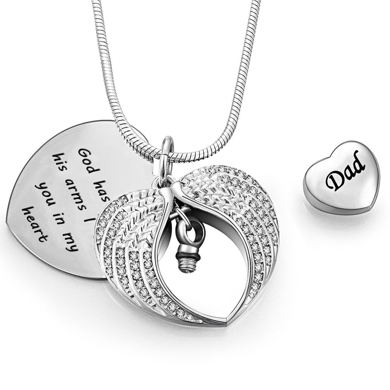 [Australia] - Unisex Angel Wing Memorial Keepsake Ashes Urn Pendant Necklace,God has you in his arms I have you in my heart Dad 