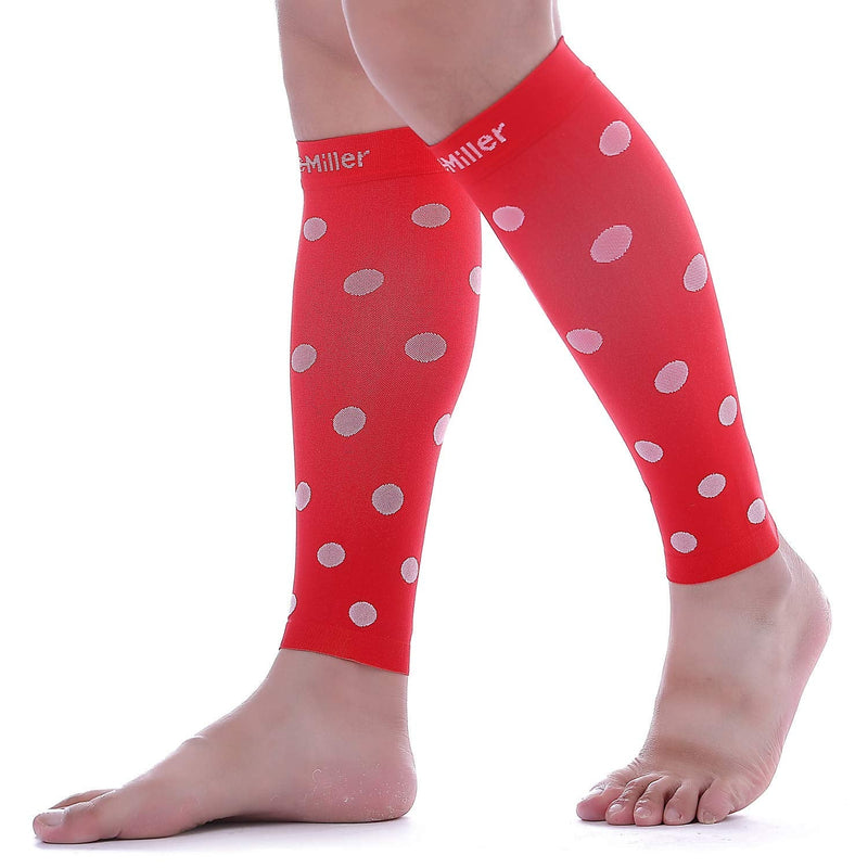 [Australia] - Doc Miller Calf Compression Sleeve Men Women, 20-30mmHg Medical Grade Leg Compression Sleeve for Shin Splints, Varicose Vein & Calf Muscles Recovery, 1 Pair Small Red White Polka Dots Red/White 