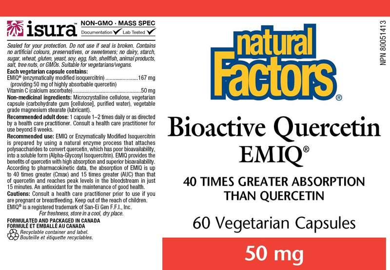 [Australia] - Natural Factors, Bioactive Quercetin EMIQ, Supports Sinus, Respiratory and Immune Health, 60 Count (Pack of 1) 