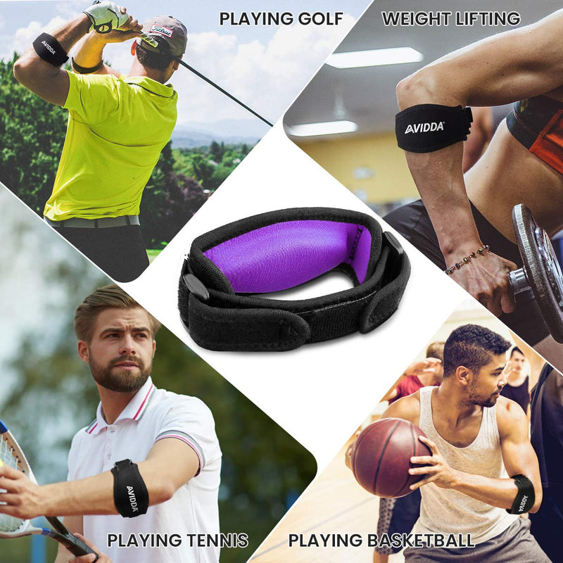 [Australia] - AVIDDA Tennis Elbow Support Strap, Adjustable Elbow Brace with Compression Pad for Tennis Elbow, Golfers Elbow, Pain Relief, Men, Women Purple 1 Pack 1 Pack Purple 